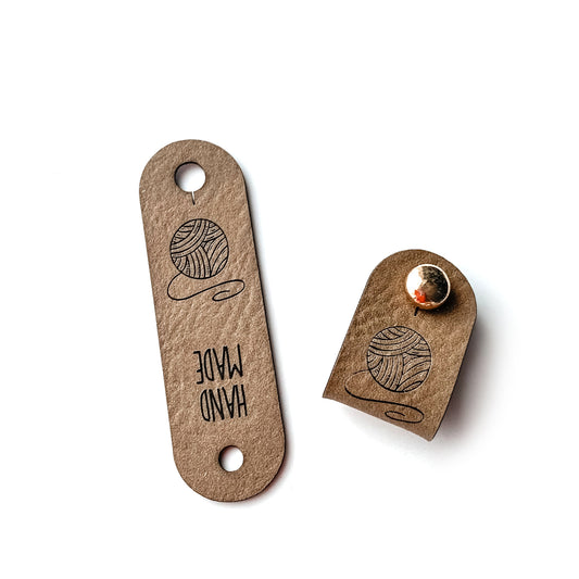 Labels 15 x 50 mm abgerundet, mit Niete, Wolle 2