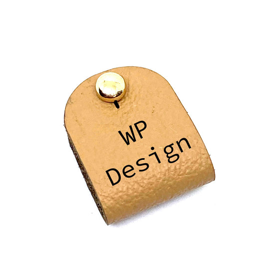 Labels halbrund 22 x 64 mm mit Niete, Logo/Wunschtext