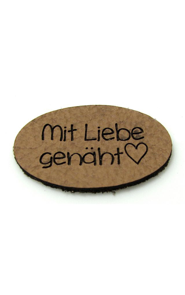 Label oval "mit 🖤 genäht", 30 x 19 mm