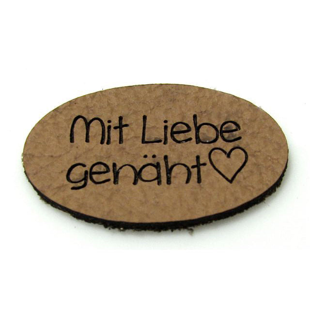 Label oval "mit 🖤 genäht", 30 x 19 mm