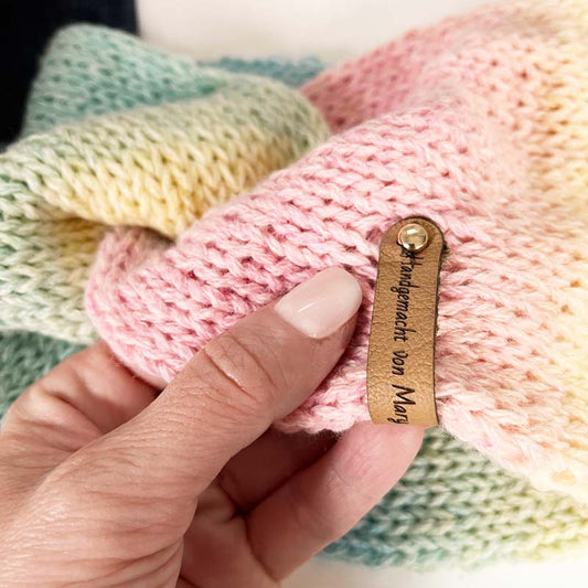 Labels halbrund 12 x 90 mm mit Niete, Logo/Wunschtext