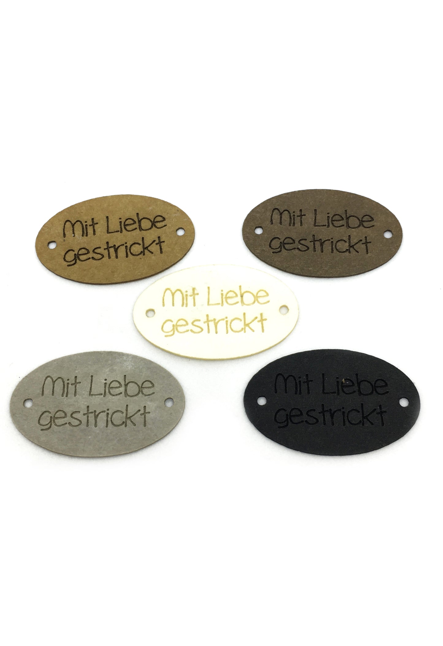 Label oval "mit 🖤 gestrickt", 30 x 19 mm