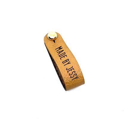 Labels halbrund 12 x 90 mm mit Niete, Logo/Wunschtext