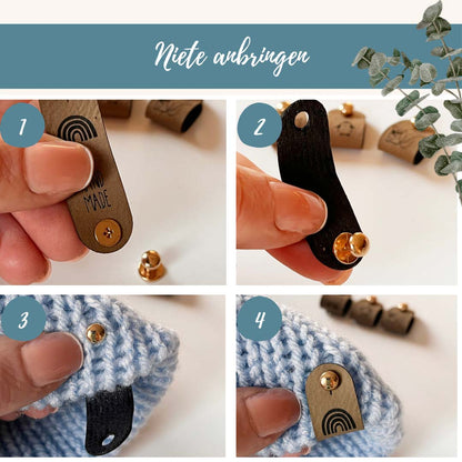 Labels 22 x 70 mm mit Niete, Logo/Wunschtext