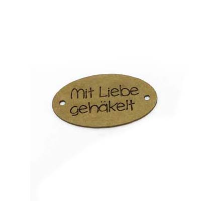 Label oval "mit 🖤 gehäkelt", 30 x 19 mm