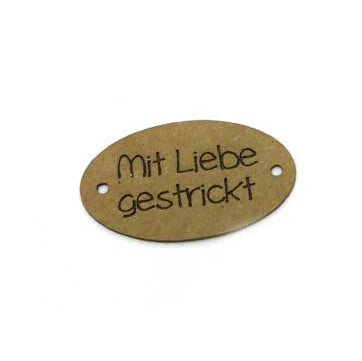 Label oval "mit 🖤 gestrickt", 30 x 19 mm