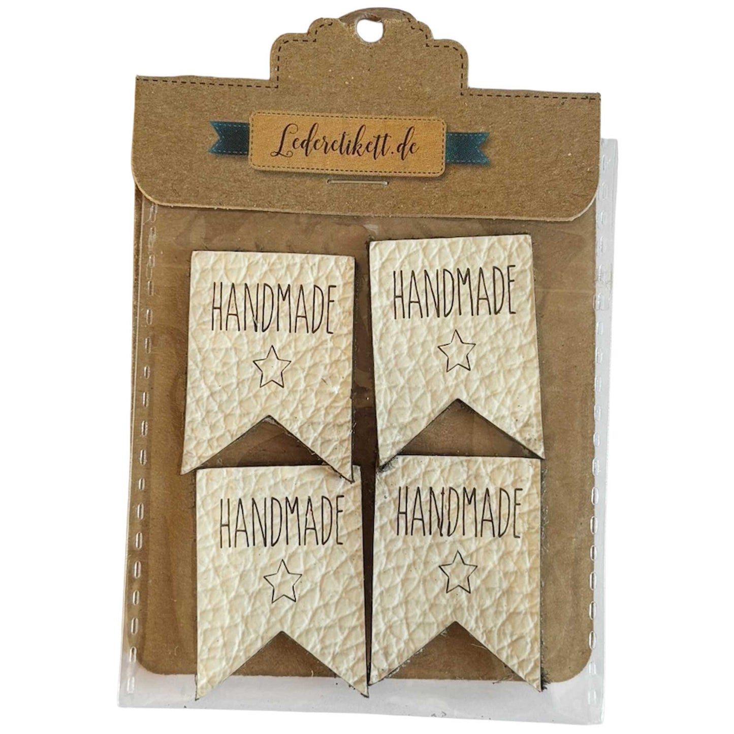 Label Wimpel Handmade, Leder weiß 4 St.