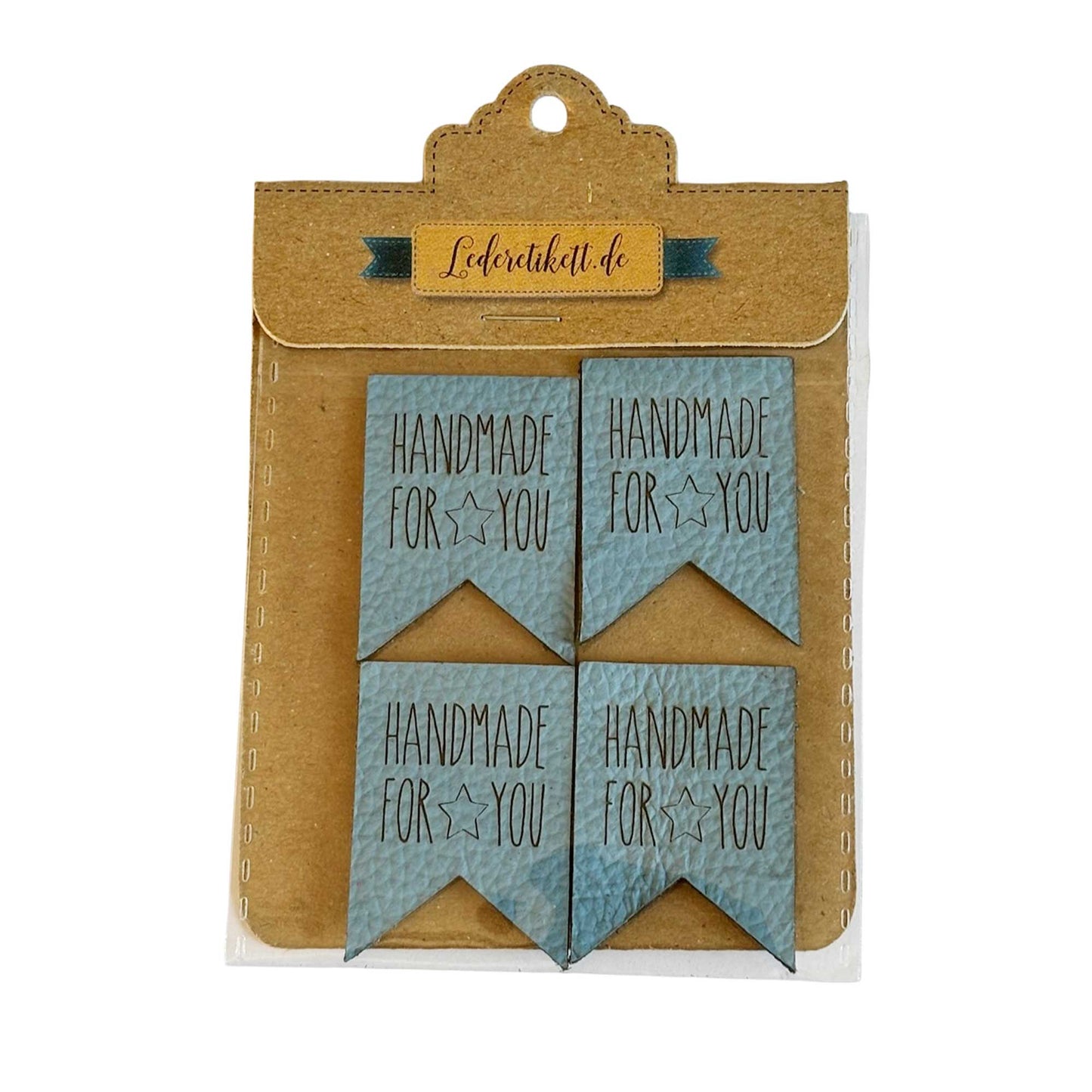 Label Wimpel Handmade for you, Leder hellblau 4 St.