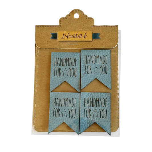 Label Wimpel Handmade for you, Leder hellblau 4 St.