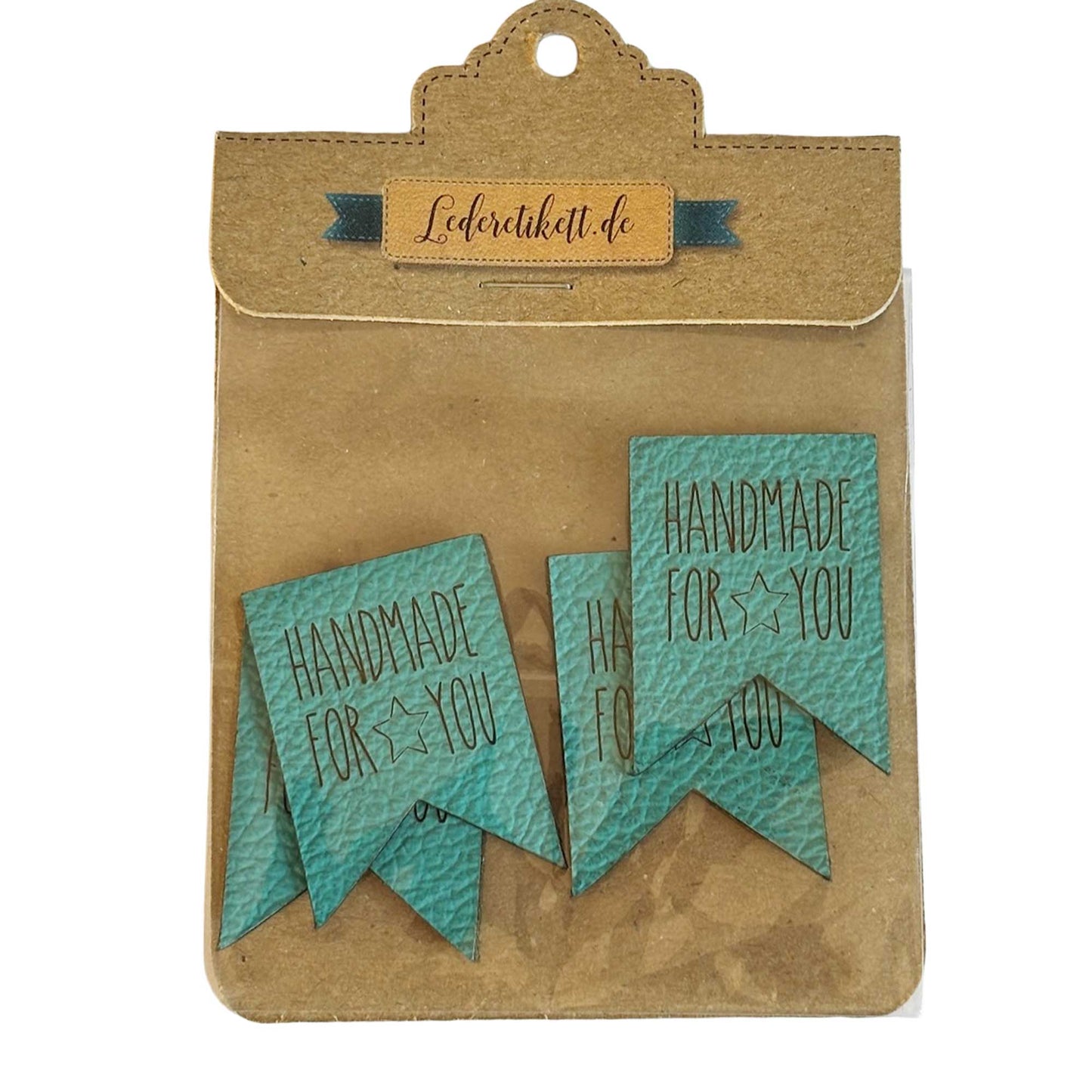 Label Wimpel Handmade for you, Leder türkis 4 St.